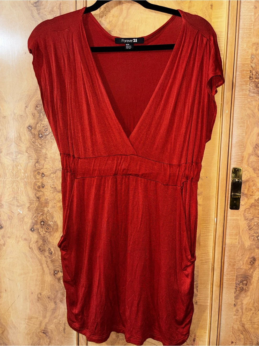 Forever 21 burnt orange V-Neck Empire-Waist Dress with pockets size M